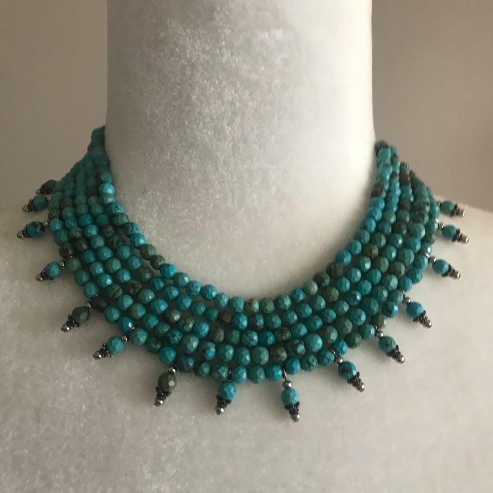 Genuine turquoise beaded choker necklace